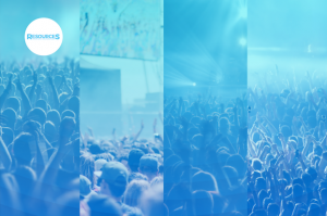 Graphic showing multiple angles of music festival crowds