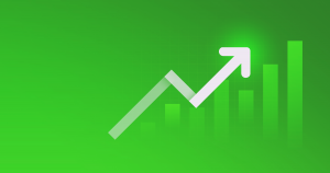 Background image of a line graph showing growth. Green.