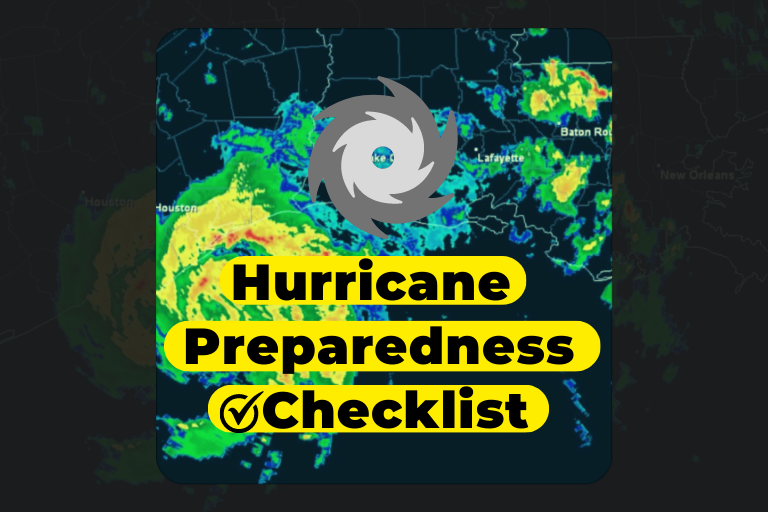 Image of Doppler radar showing a hurricane and the words "Hurricane Preparedness Checklist"